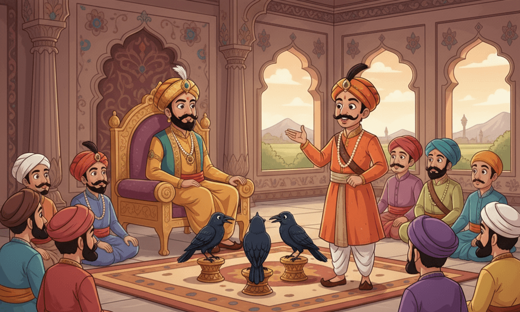 Bengali stories in English Script - Story 4: Akbar and Birbal story of Crows